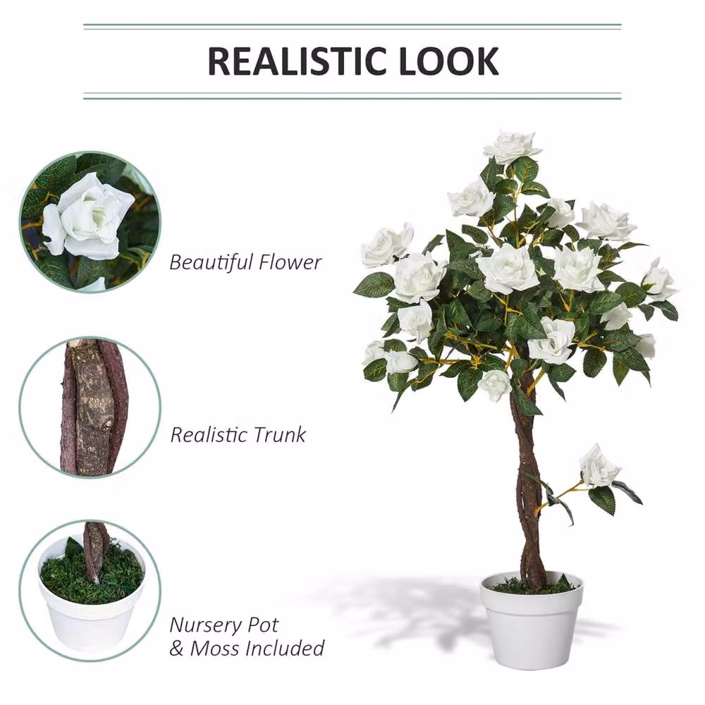 EONLION White Artificial Rose Tree – 3