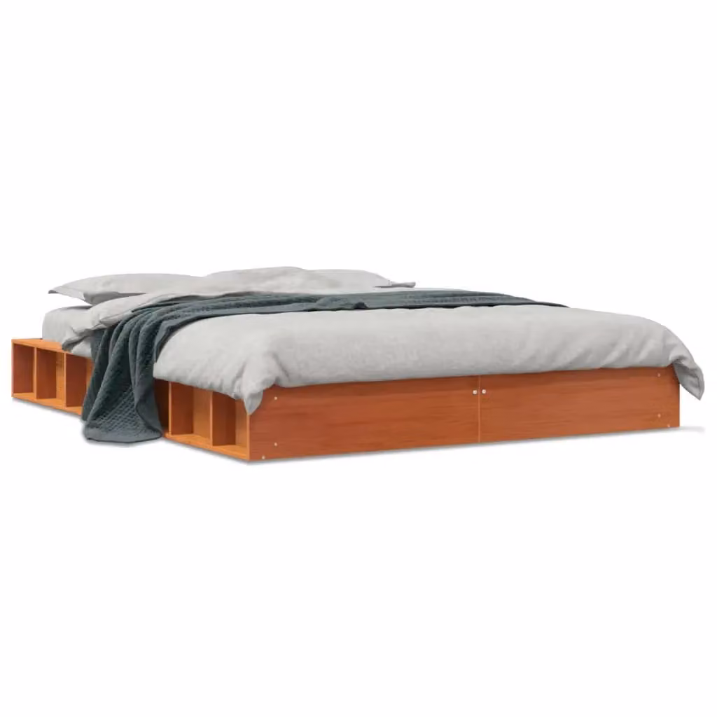Berkfield Home Small Double Solid Wood Pine Bed Frame in Wax Brown, W/D/H: 120 x 200 cm – 2