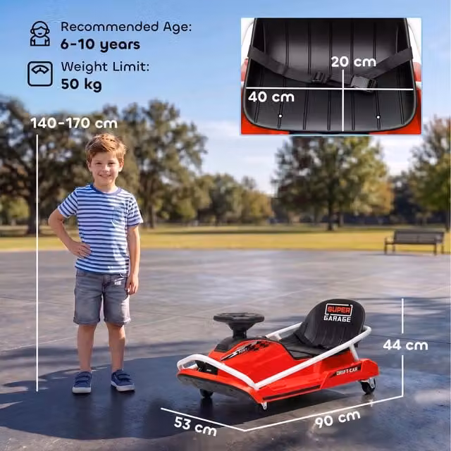 AIYAPLAY 24V Electric Go Kart for Kids with Drift Mode, Red