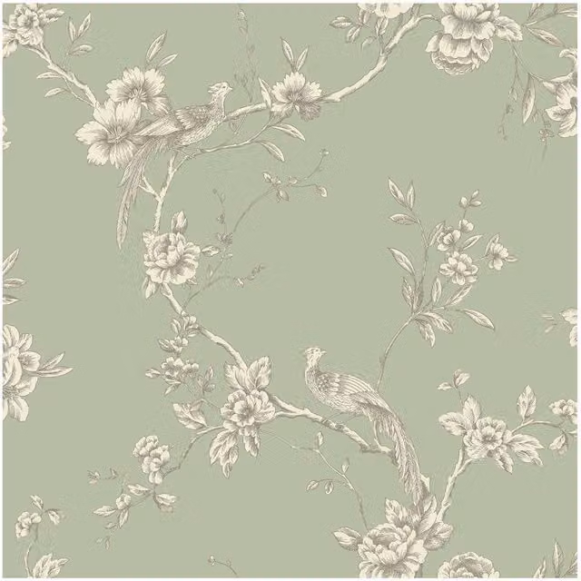 World of Wallpaper Chinoise Green Floral and Botanical Oriental Paper Wallpaper