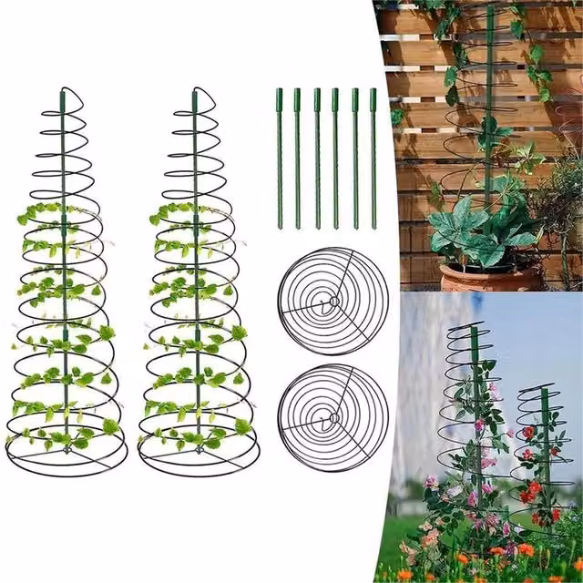 Nordara 2-Piece Metal Plant and Vegetable Grow Support Frame Cage Obelisk in Green