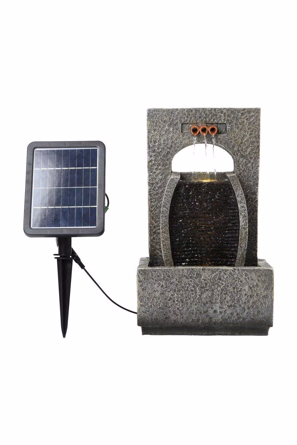 H&O Direct Solar-Powered Rectangular Tabletop Garden Water Fountain in Brown and Grey Stone – 4