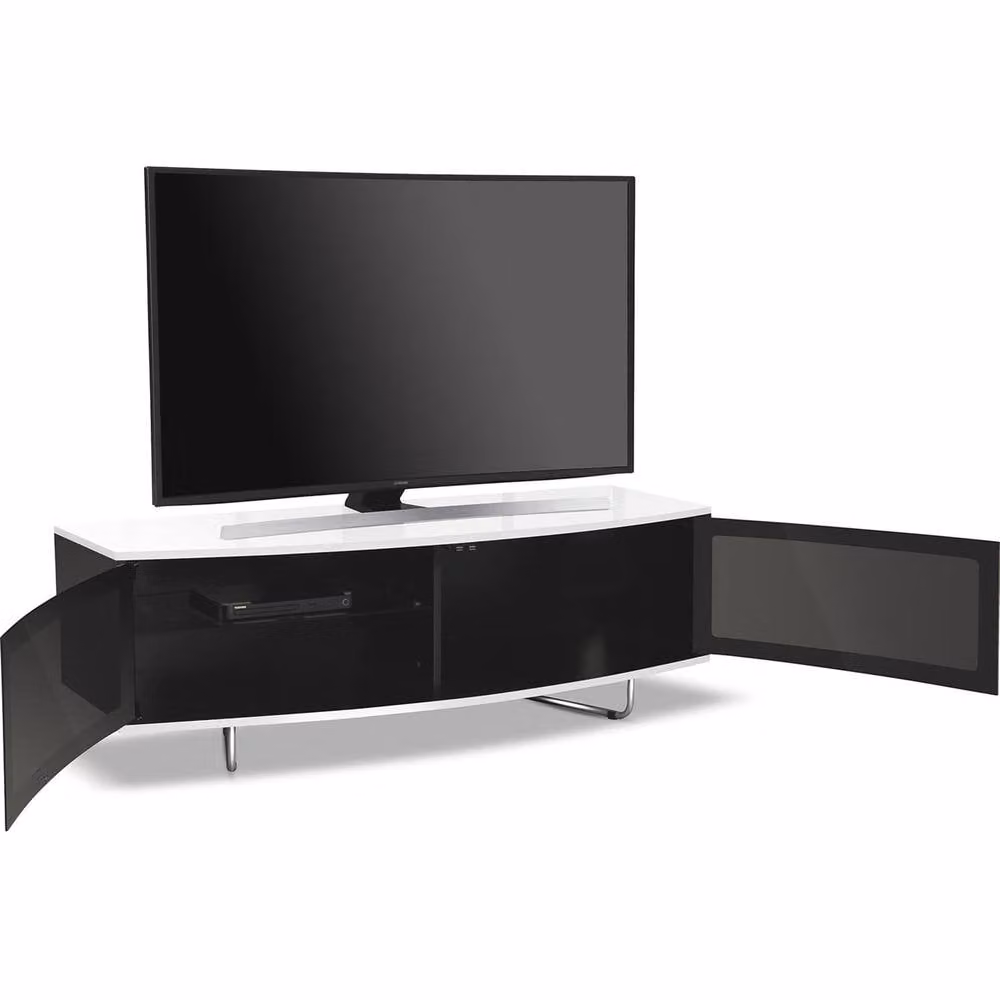Centurion Supports CARU Beam-Thru D-Shape TV Cabinet for 32-65 inch Flat Screens, White Glossy Finish, W: 120 cm, D: 39 cm, H: 43 cm – 4
