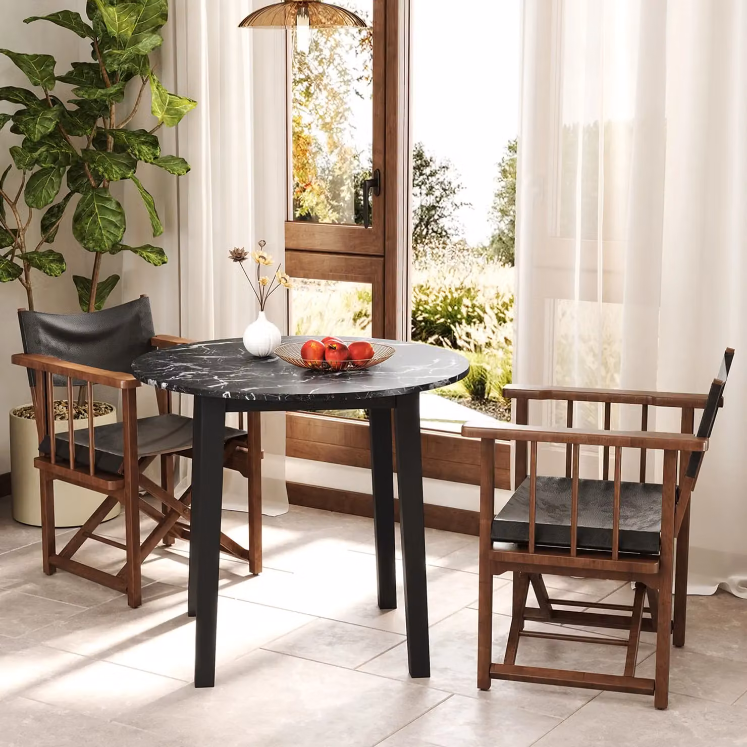 Costway Round Black Dining Table with Rubberwood Legs – 4
