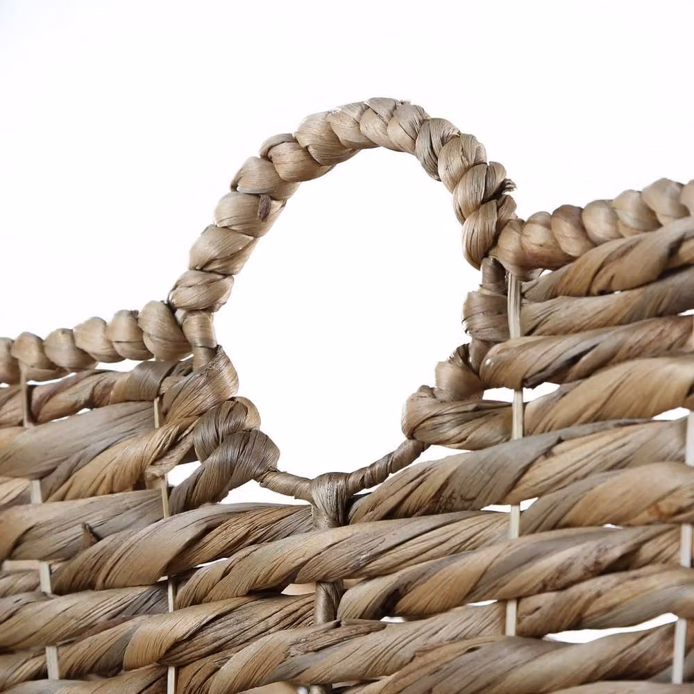 CALICOSY Set of 3 Tall Open Weave Water Hyacinth Baskets with Handles in Brown – 2