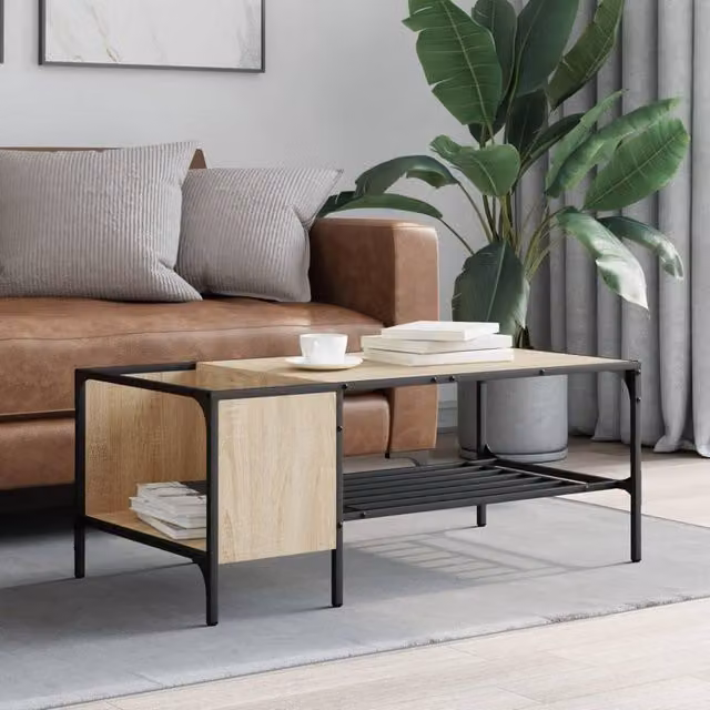 Berkfield Home Decorative Coffee Table with Rack in Sonoma Oak, W/D/H: 100 x 51 x 40 cm – 1