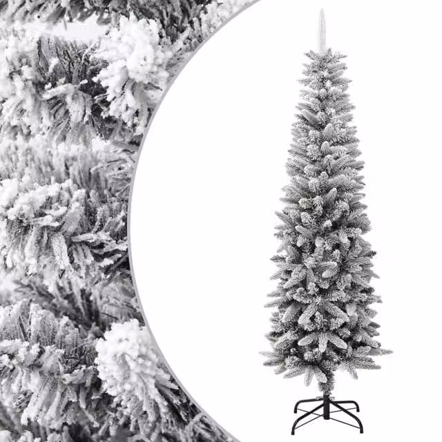 Berkfield Home Artificial Slim Flocked Snow Christmas Tree in White, Height: 180 cm