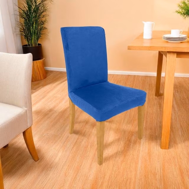 Gardenista Blue Velvet Plain Dining Chair Slipcover Removable Seat Protector