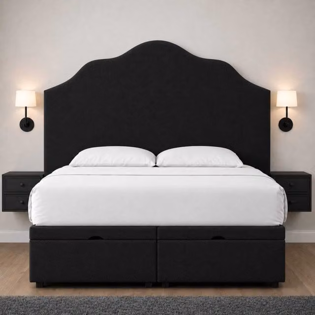 K Mehmood Enterprise Ltd Modern Black Fabric Upholstered Gas Lift Storage Bed with Headboard