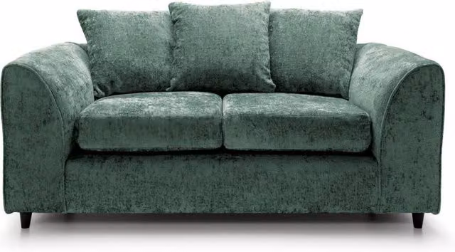 Furnishings For Less UK Monaco 2 Seater Chenille Fabric Sofa in Green with Scatter Cushions and Removable Covers
