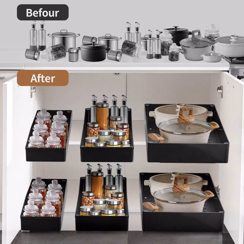 Nordara Black 3-Piece Plastic Pull-Out Cupboard and Drawer Organiser Set – 5