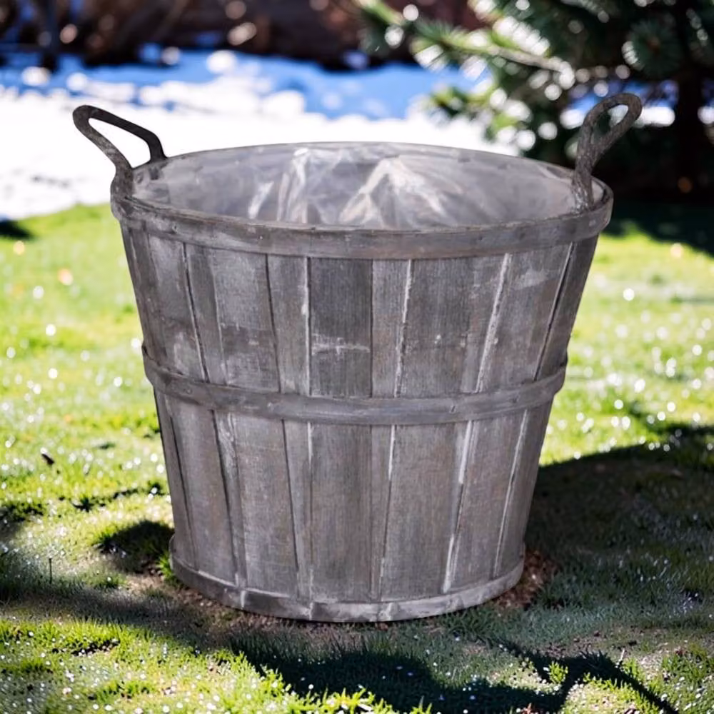 Four Candle Greywashed Wooden Barrel Planter, Grey, Height: 31 cm – 2