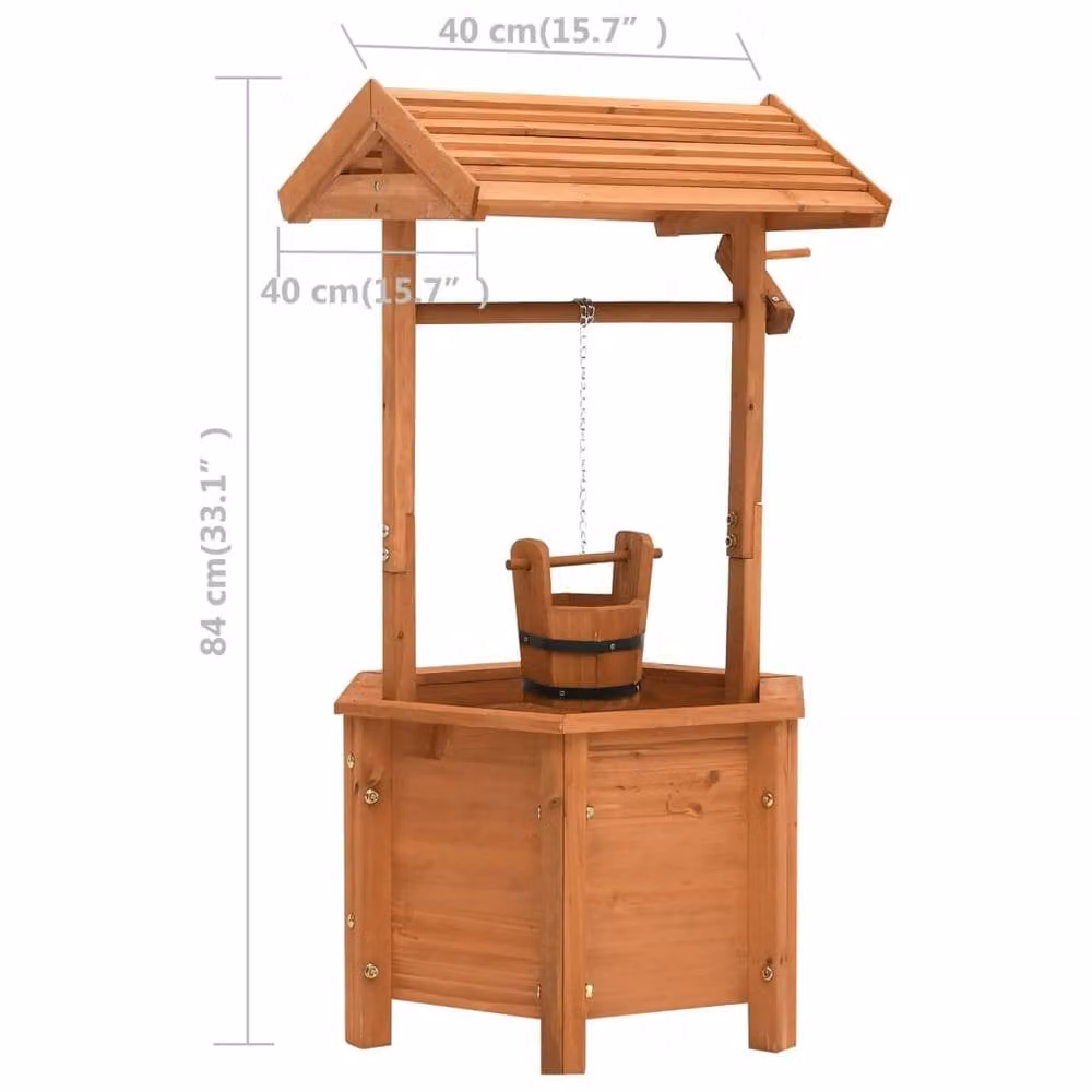 Berkfield Home Brown Firwood Wishing Well Planter, W/D/H: 40 x 40 x 84 cm – 3