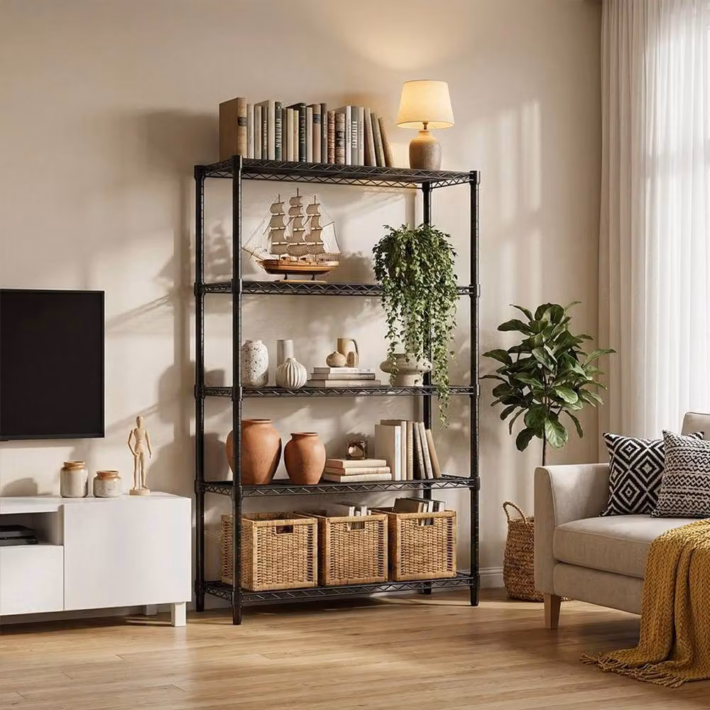 Ventryn 5-Tier Metal Utility Storage Shelving Unit in Black, W/D/H: 60.96 x 35.56 x 160.03 cm – 3