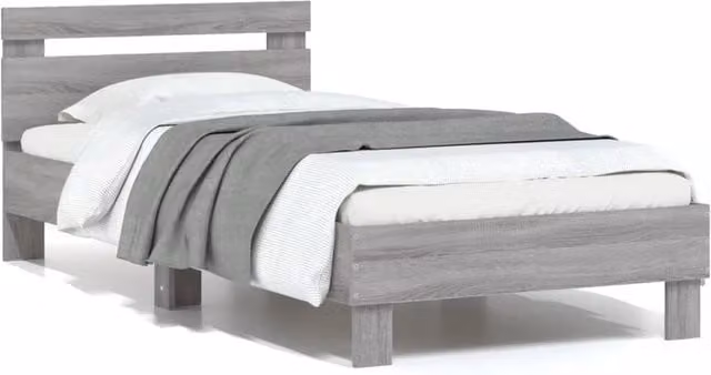 Berkfield Home Modern Bed Frame with Headboard in Grey Sonoma, W/D/H: 90 x 200 cm