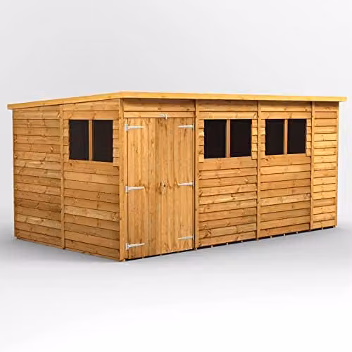 Powersheds Premium Pent Overlap Wooden Shed in Brown with Double Doors and Window