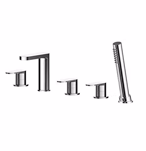 Nuie BIN314 Binsey Modern Round Deck Mounted 5 Tap Hole Bath Shower Mixer with Lever Handles, Chrome