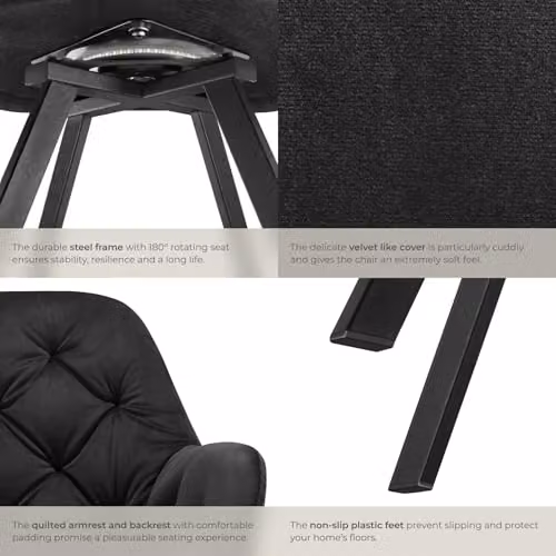 tectake Lucia Armchair in Black – 7