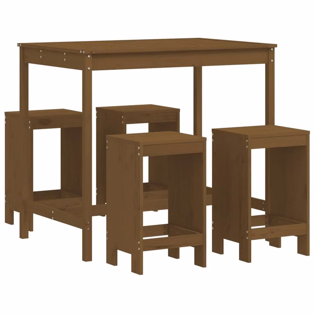 Berkfield Home Beautiful 5 Piece Garden Bar Set in Honey Brown Solid Pine Wood – 2