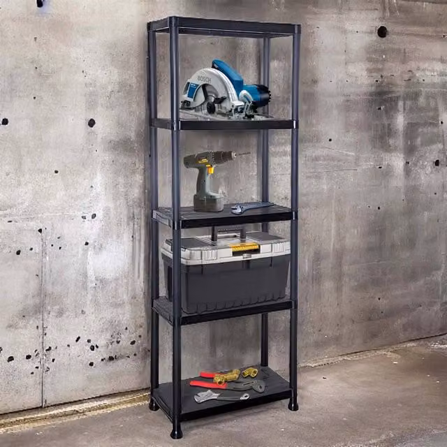 FORGEVIO 5 Tier Plastic Freestanding Home Storage Shelving Unit in Black – 1