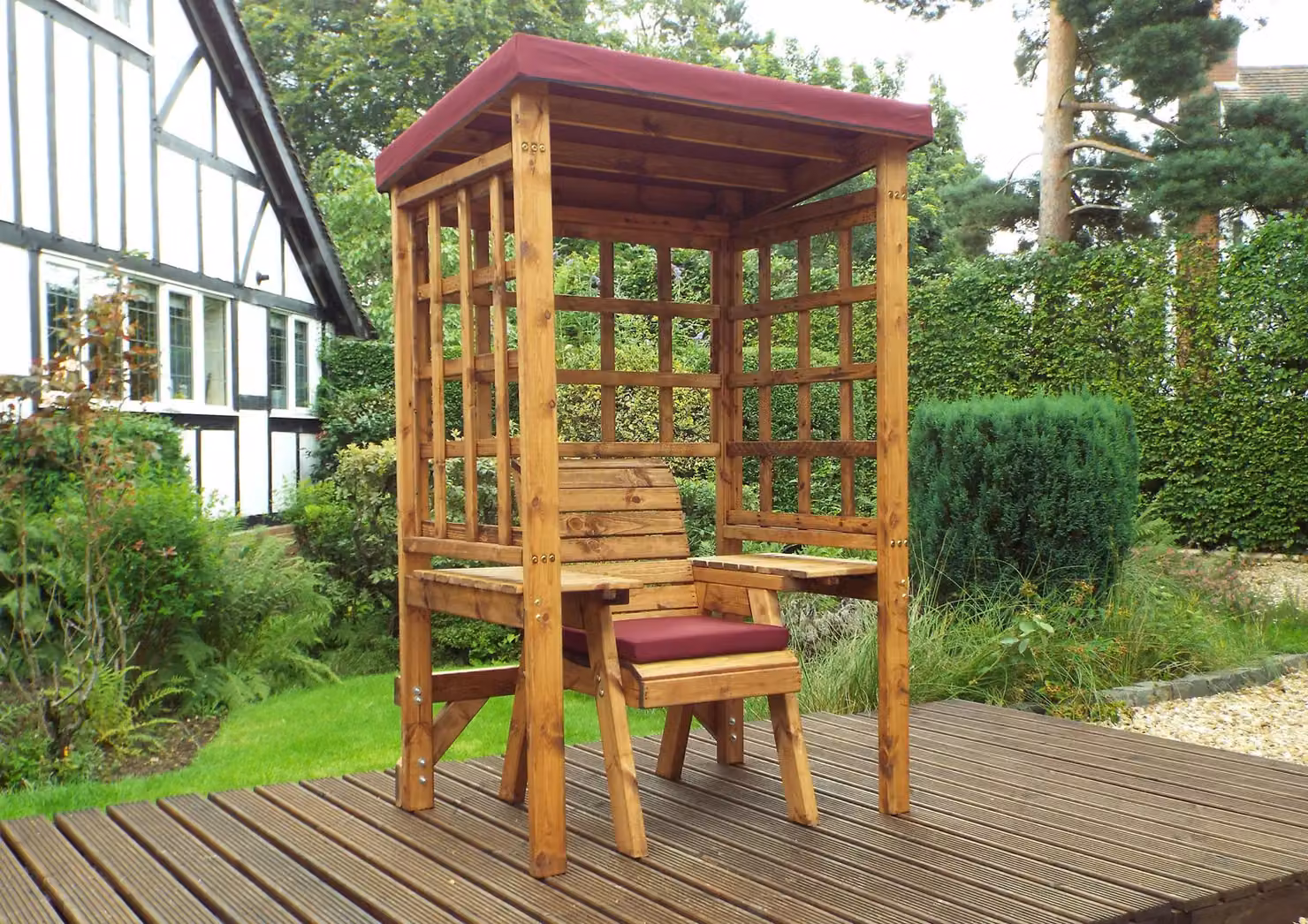 Charles Taylor Trading Wentworth Single Arbour in Brown with Burgundy Cushions – 2