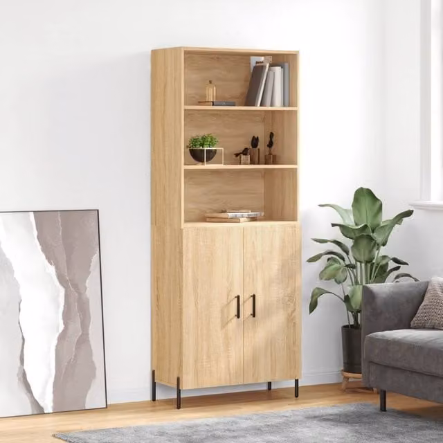 Berkfield Home Sonoma Oak Highboard in Brown, W/D/H: 69.5 x 34 x 180 cm
