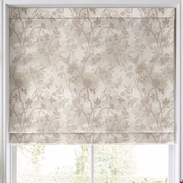 Laura Ashley Eglantine Silhouette Woven Made to Measure Blackout Roman Blind in White Sands Floral Pattern