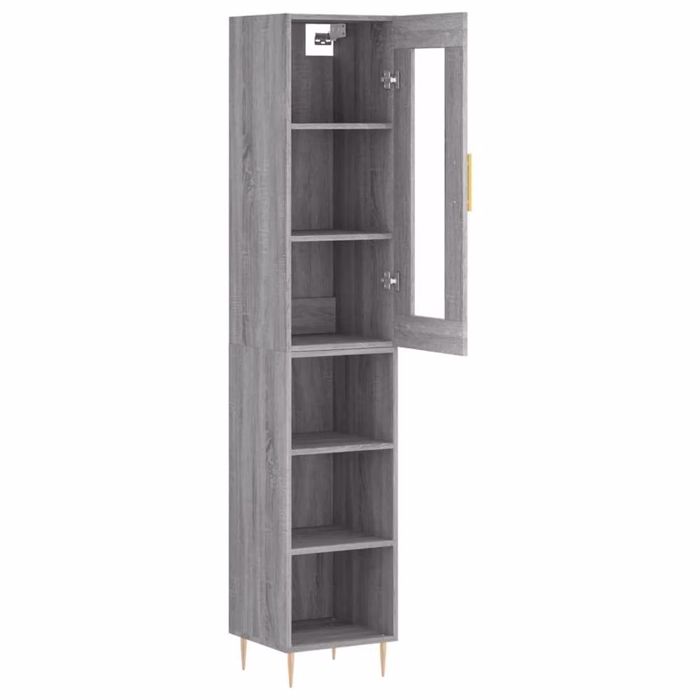 Berkfield Home Grey Sonoma Highboard with Glass Doors and Internal Shelves, W/D/H: 34.5 x 34 x 180 cm – 3