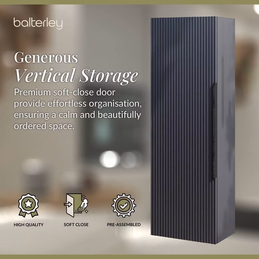 Balterley Fluted Front Wall Hung Single Door Tall Storage Unit in Matt Dark Grey, H 120 cm x W 40 cm x D 40 cm – 3
