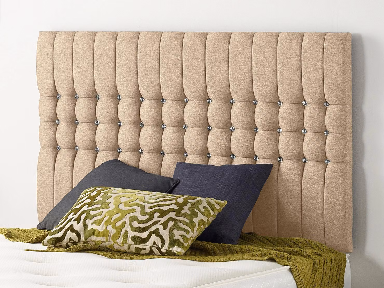 Somnior Galaxy Chesterfield Divan Bed Base with 4 Drawers and Headboard in Beige Fabric, W/D/H: 140 x 200 cm – 2