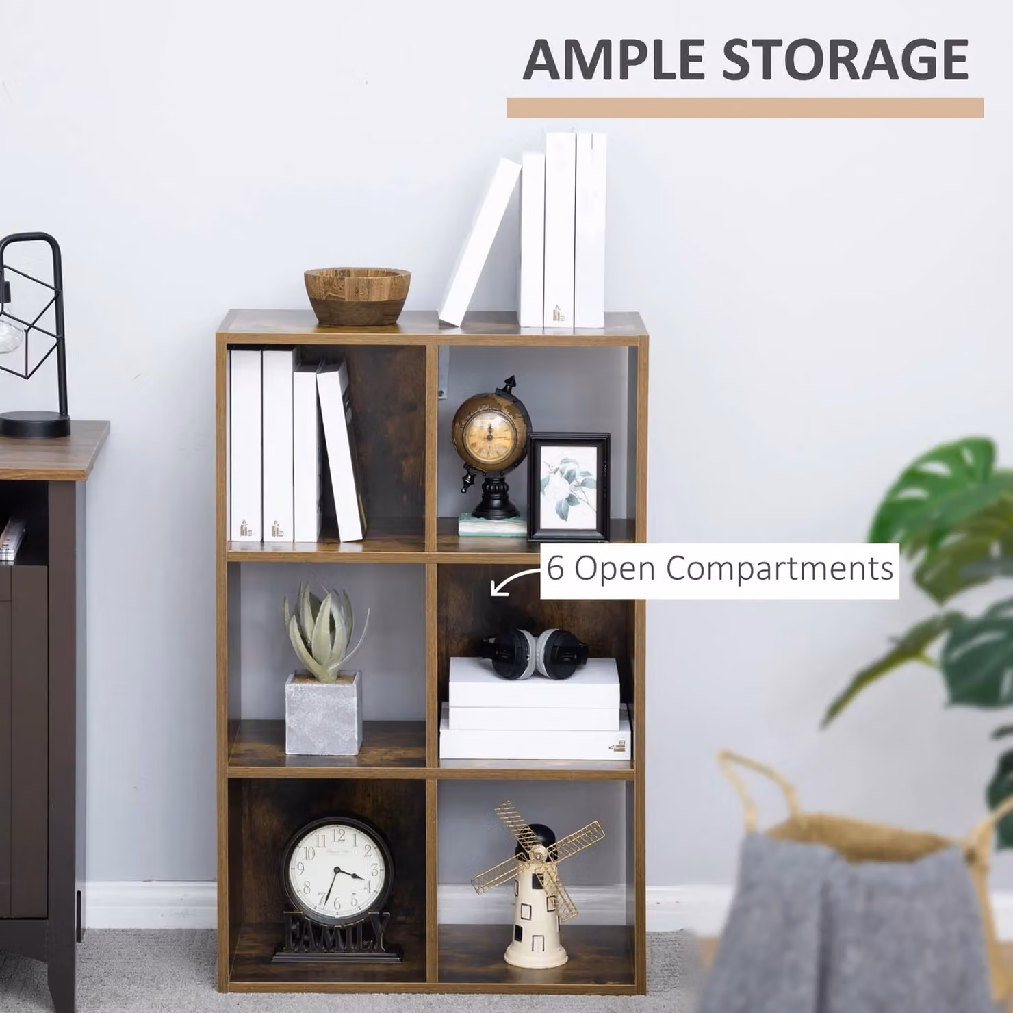 HOMCOM Industrial Style Freestanding Brown Wood Storage Shelf and Bookcase – 4