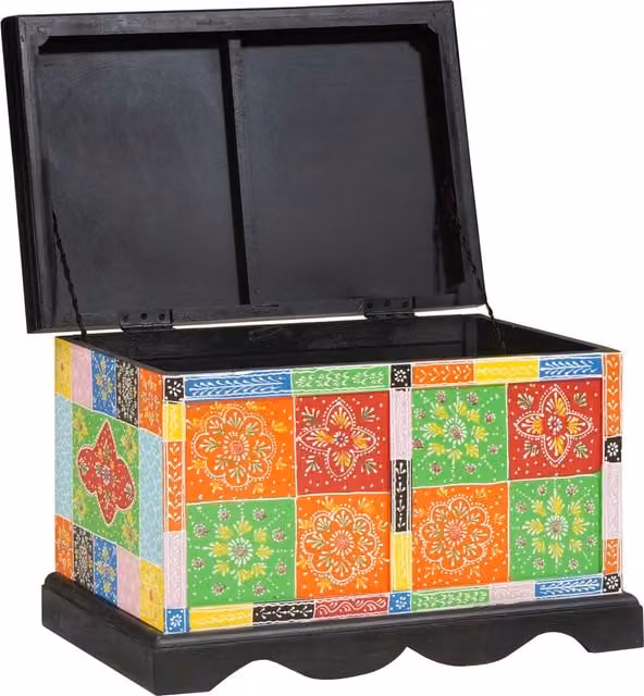 Berkfield Home Mango Wood Geometric Storage Box, Multicolour, W: 60 cm, D: 40 cm, H: 40 cm – 1