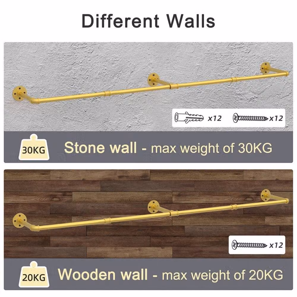 ERGOVEXA Detachable Gold Wall Mounted Pipe Clothing Rack – 3