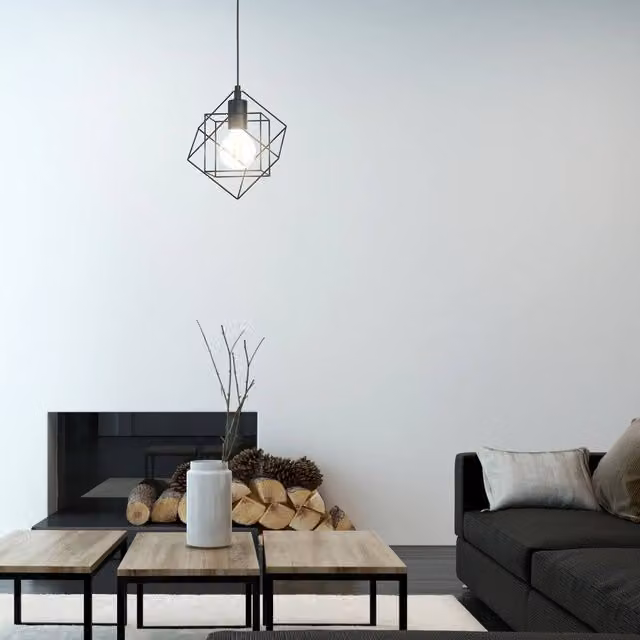 Eglo Straiton Modern Geometric Cube Pendant Light in Black Metal