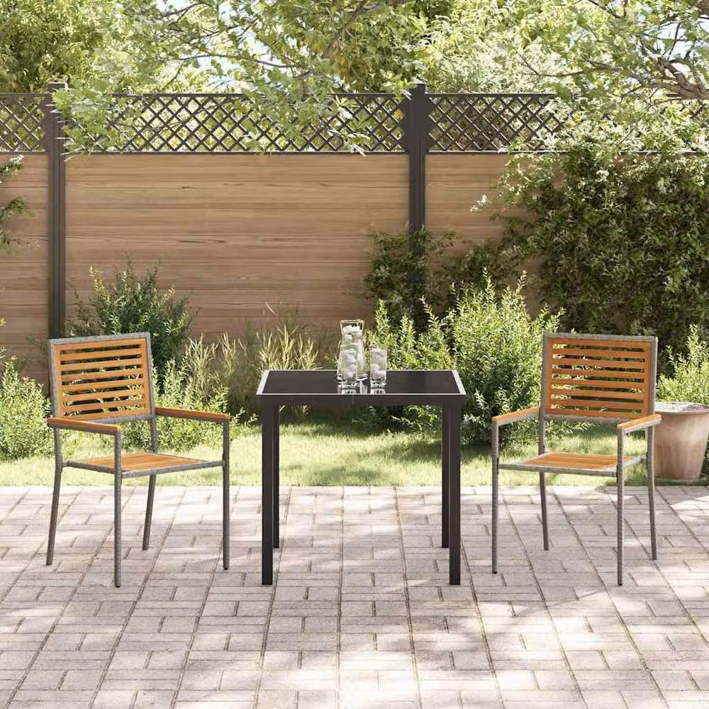 Berkfield Home Stacking Garden Chairs in Grey Poly Rattan, 2 Pack – 3