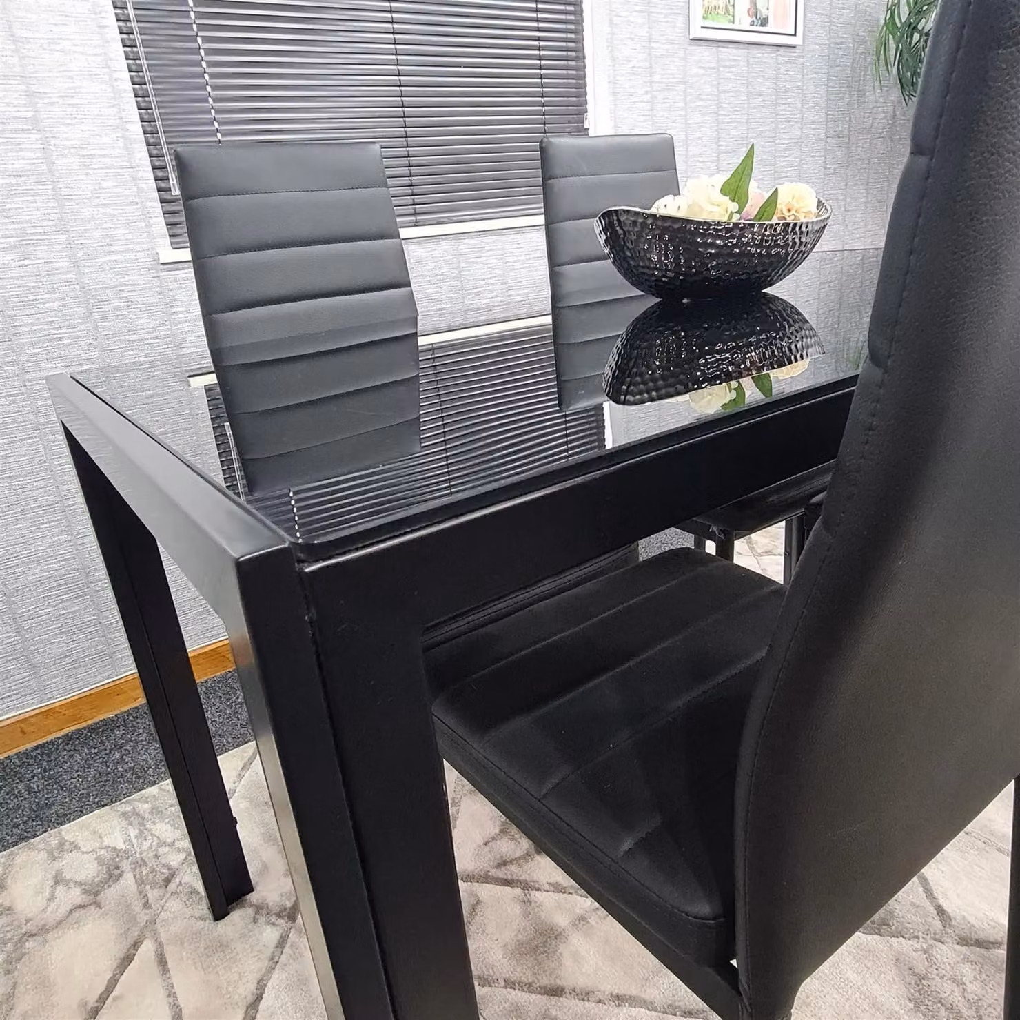 Kosy Koala Modern Dining Set with Rectangular Black Glass Table and 4 Black Chairs in Brown – 3