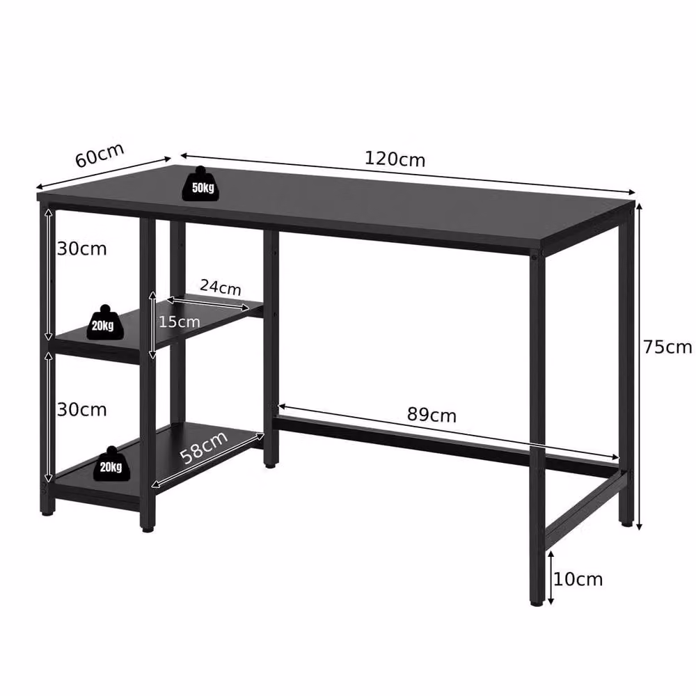 Kelvenix Industrial Computer Desk in Black, W/D/H: 120 x 60 cm – 2