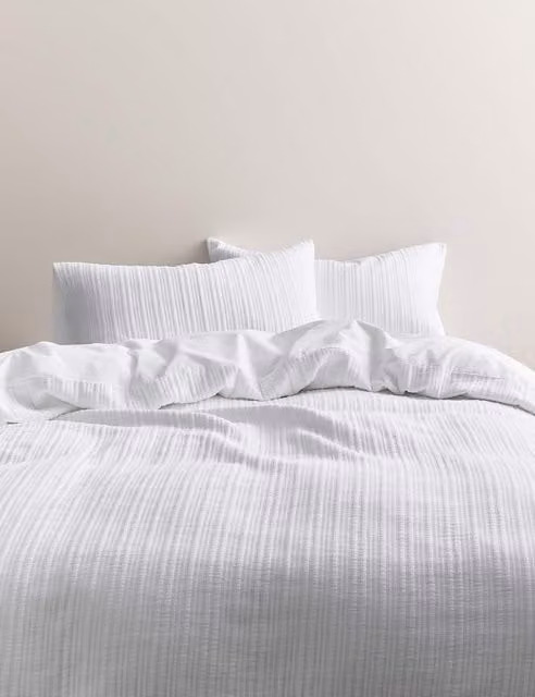 M&S Pure Cotton Ribbed Bedding Set, White, W: 180 cm, H: 200 cm