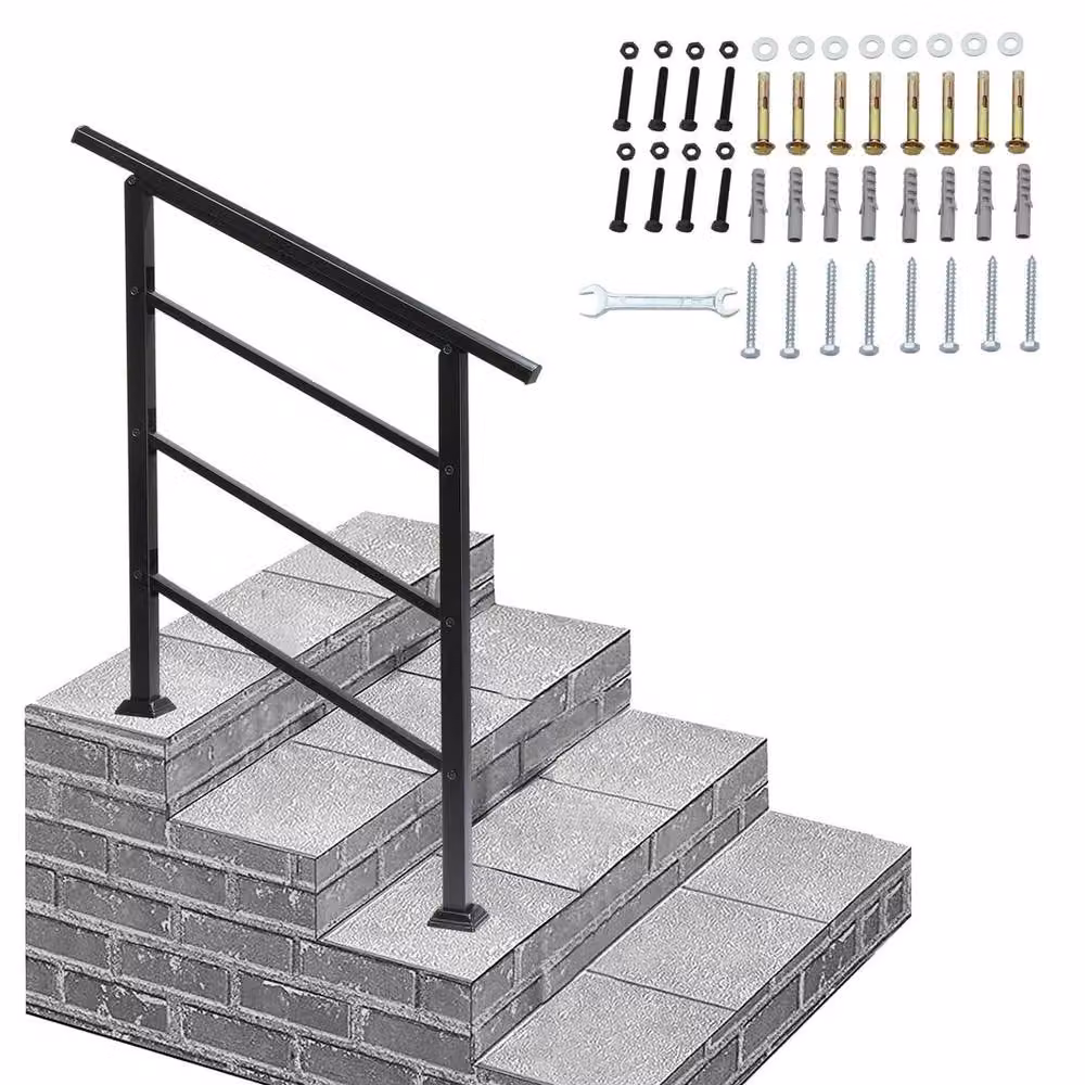 Kelvenix Adjustable Wrought Iron Outdoor Handrail Safety Rail Kit in Matt Black – 2