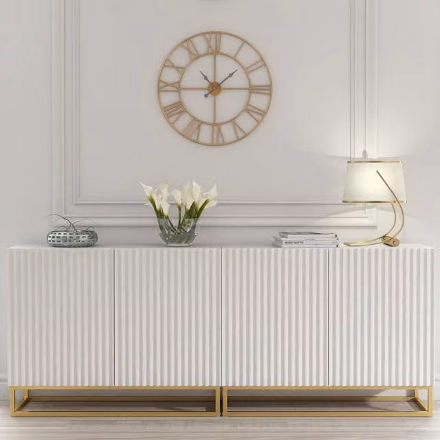 Mex Furniture LTD Ripple Duo Sideboard in White with Fluted Doors, W: 200 cm, H: 80 cm, D: 35 cm – 1