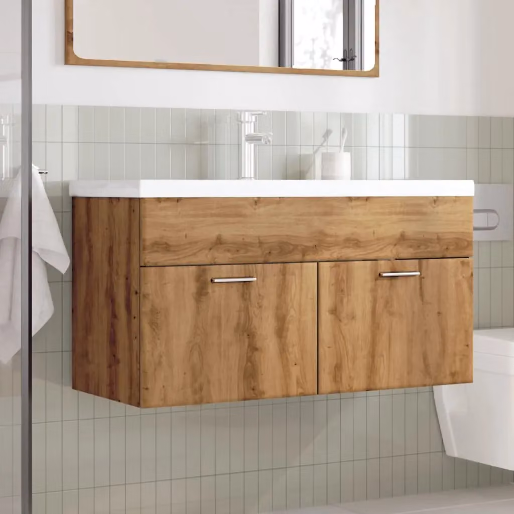 Berkfield Home Wall Mounted Bathroom Sink Cabinet with Built-in Basin in Artisan Oak Brown – 2