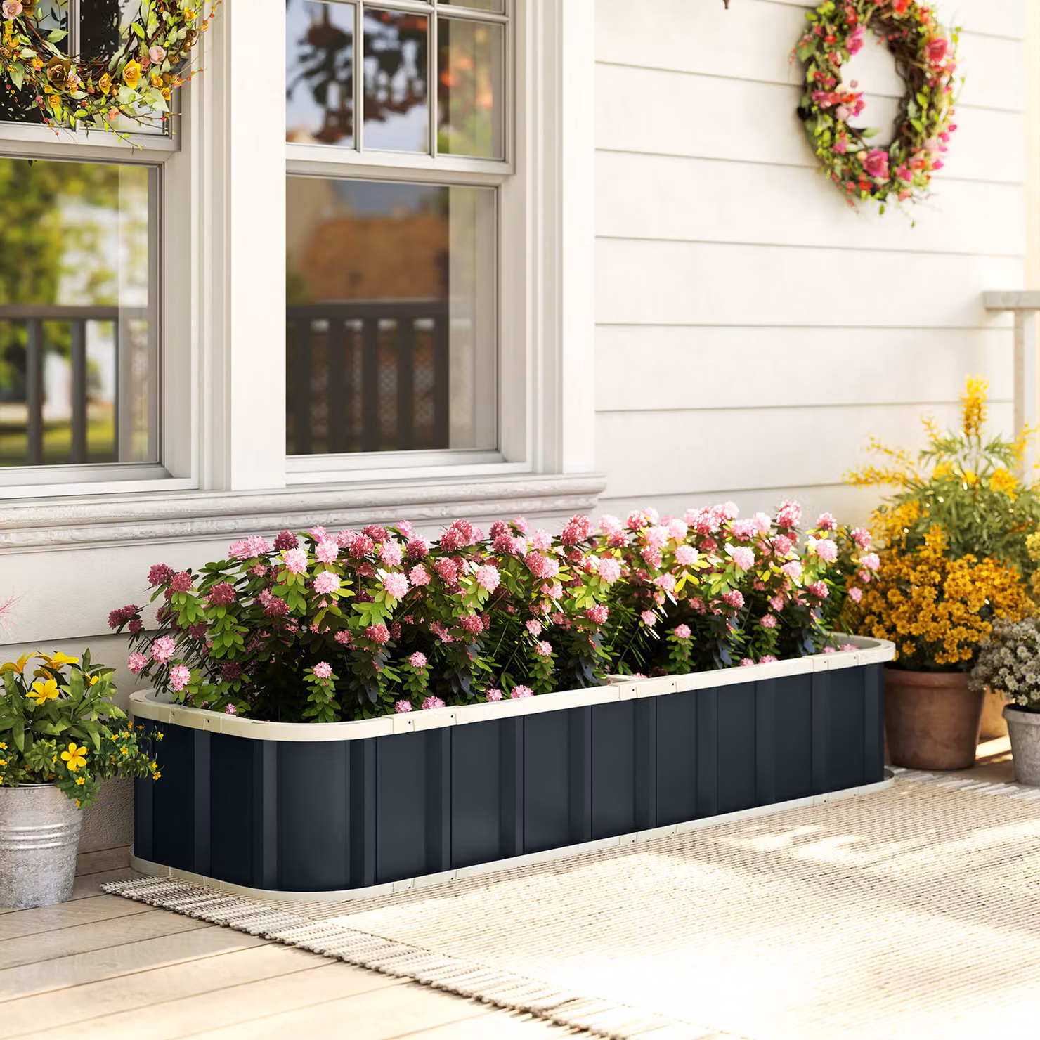 Outsunny Galvanised Steel Raised Garden Bed in Dark Grey, W: 152.4 cm, D: 60.96 cm, H: 30.48 cm – 2