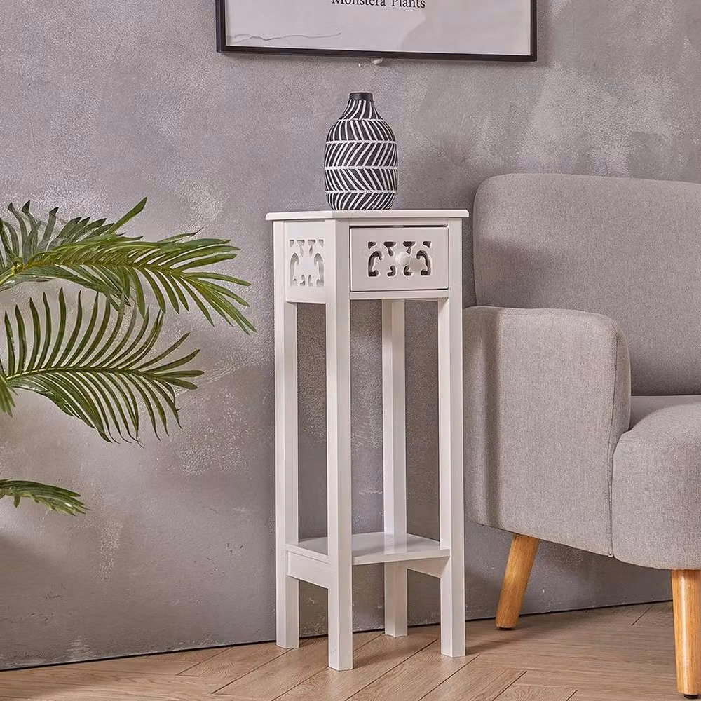 FLAVORA Tall White Sofa Side Table and Bedside Table, H 100 x W 15 x D 15 cm – 2