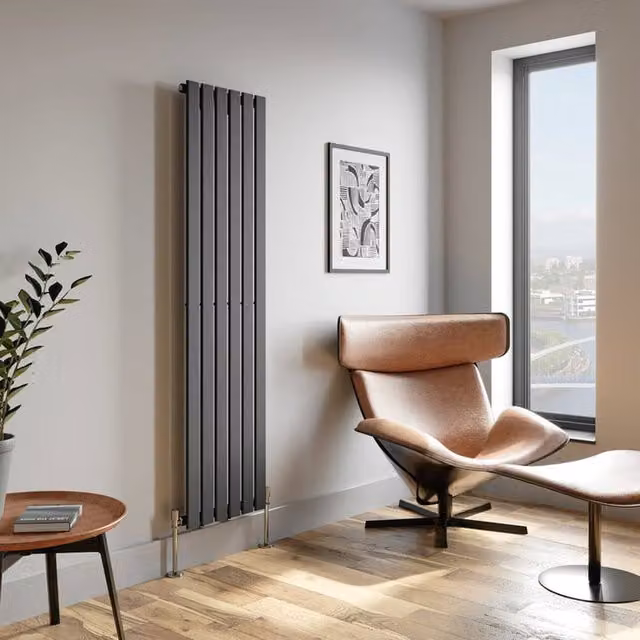 Temprazo Horizontal Single Flat Panel Designer Radiator in Anthracite Grey, H: 60.0 cm, W: 76.0 cm, D: 4.55 cm