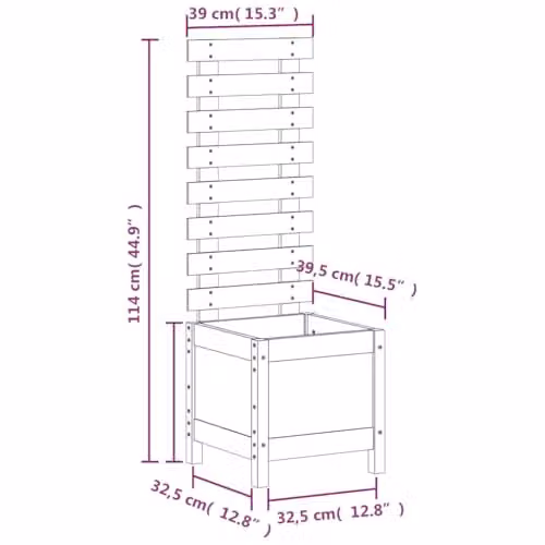 vidaXL Garden Planter with Rack in Black Solid Wood Pine, W/D/H: 39 x 39.5 x 114 cm – 3