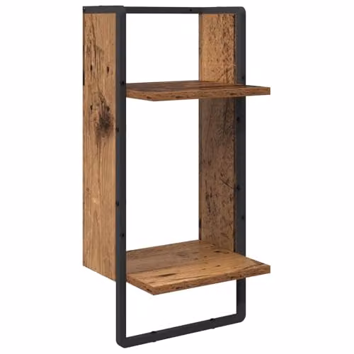 vidaXL Set of 4 Wall-Mounted Shelves in Old Wood and Metal, Brown, W: 65 cm, D: 25 cm, H: 30 cm – 4