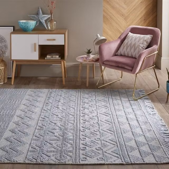 The Rug Shop UK Blue Geometric Kilim Hand Made Flat Weave Area Rug W: 200 cm, D: 280 cm – 1