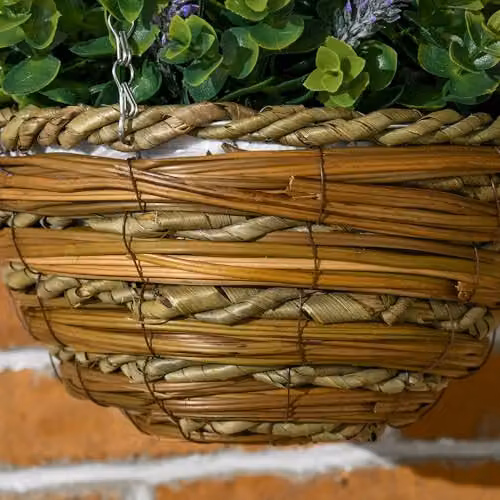 Outsunny Pack of 2 Artificial Lisianthus Flower Hanging Planter Baskets in Purple with Rattan Style Finish – 5