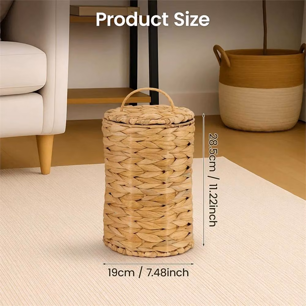 Nordara Handwoven Brown Wicker Waste Bin with Flip Lid and Handles – 2