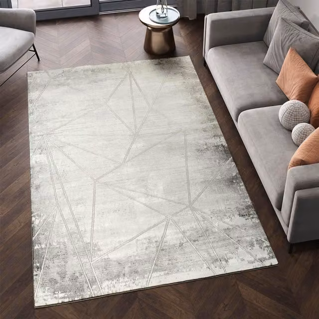 Desire Rugs Novu Modern Abstract Geometric Living Room Area Rug in Mirage Grey, W: 200 cm, D: 290 cm